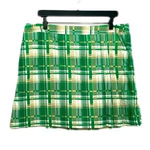 IZOD Golf Green Plaid Pleats Flex Skort With Pockets